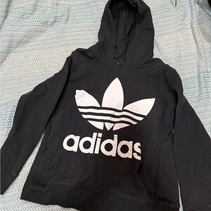 Men Adidas Trefoil Black Hoodie with White Logo size Medium